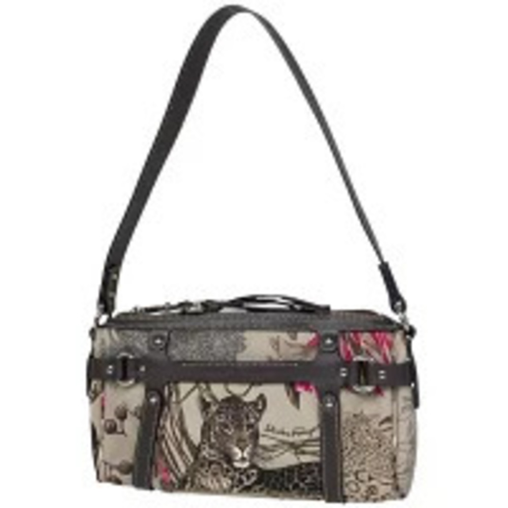 Salvatore Ferragamo Gancini Shoulder Bag Hobo Leopard Fringe Brown Multicolor